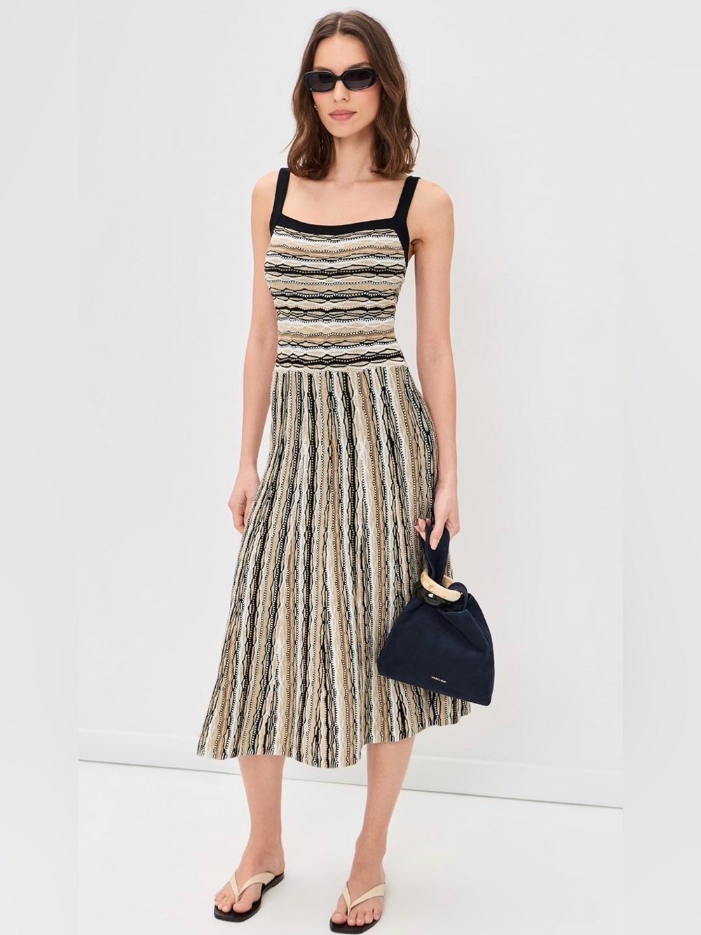 Ramy Brook Madelyn Midi Dress- in black combo stripe